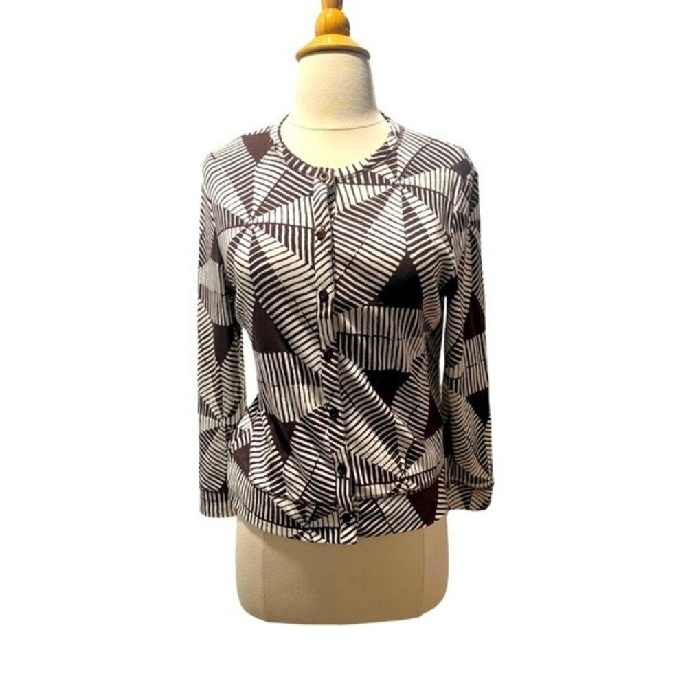Rafaella Women’s Cream & Burgundy Sweater Cardigan -size Med